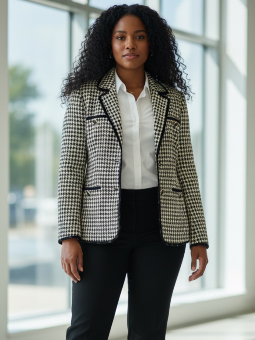 VINTAGE Escada Margaretha Ley Houndstooth Tweed Button Front Career Jacket 40